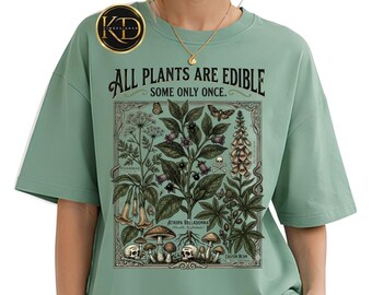 Camiseta "Todas las plantas son comestibles, algunas solo una vez", Camiseta vintage de plantas venenosas botánicas, Camiseta estilo academia oscura, Regalo para herbolarios, Camiseta estilo cottagecore de naturaleza