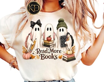 Read More Books Spooky Ghost Comfort Colors Shirt, Cute Book Lover Tee, Spooky Season Reading Tee, Halloween Reader Gift, Teacher Tee