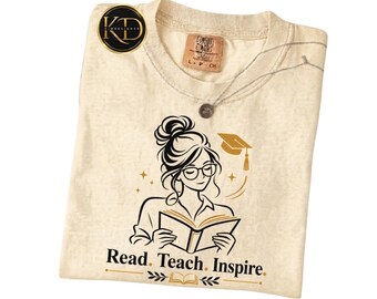 Read Teach Inspire Comfort Colors Shirt Teacher Graphic Tee Book Lover Shirt Inspirational Teacher Shirt Back to School Teacher Gift
