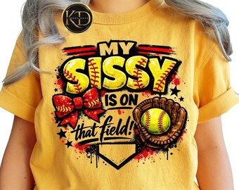 Camiseta "Mi hermana está en ese campo", Camiseta "Hermana de sóftbol", Camiseta con lazo de sóftbol, Camiseta para el día del partido de sóftbol, Camiseta familiar de sóftbol, Fanática del sóftbol "Mi hermana"