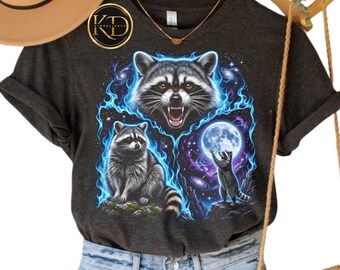 Comfort Colors Raccoon Shirt, Vintage Three Raccoons Graphic Tee, Retro Raccoon Moon T-Shirt, Funny Raccoon Lovers Gift, Wildlife Nature Tee