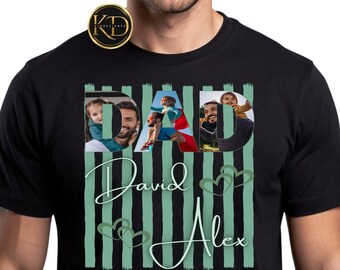 Camiseta retro a rayas personalizada para papá con foto, regalo personalizado para papá, camiseta para el Día del Padre con nombres de los niños, regalo de cumpleaños para papá.