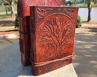 Embossed Tree of Life Leather Journal - Handmade Celtic Book of Shadows