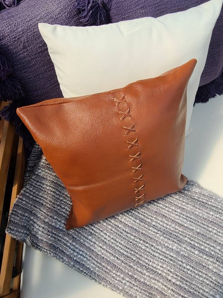 100 Leather Burnt Orange Throw Pillow Cover Living Room Etsy