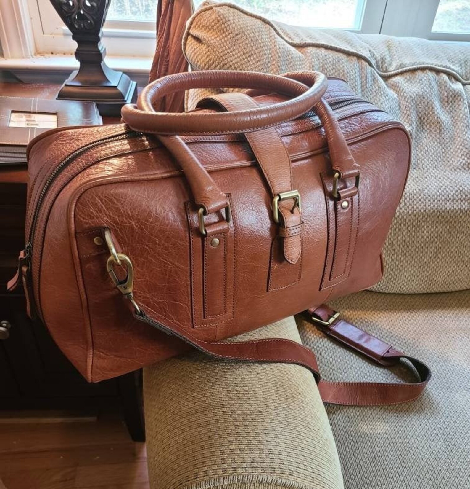 Cowhide Leather Duffle Bag Mens Duffel Weekender Bag Etsy