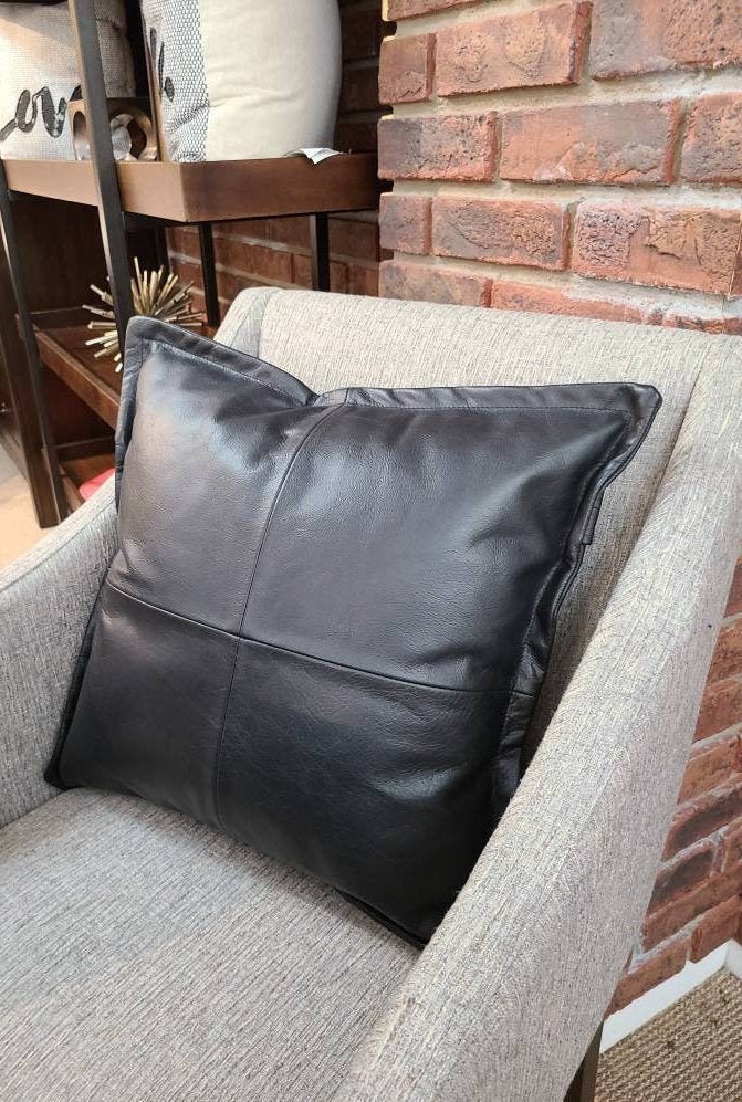 Black Leather Throw Pillow Cover 100 Leather Pillow Cover Etsy