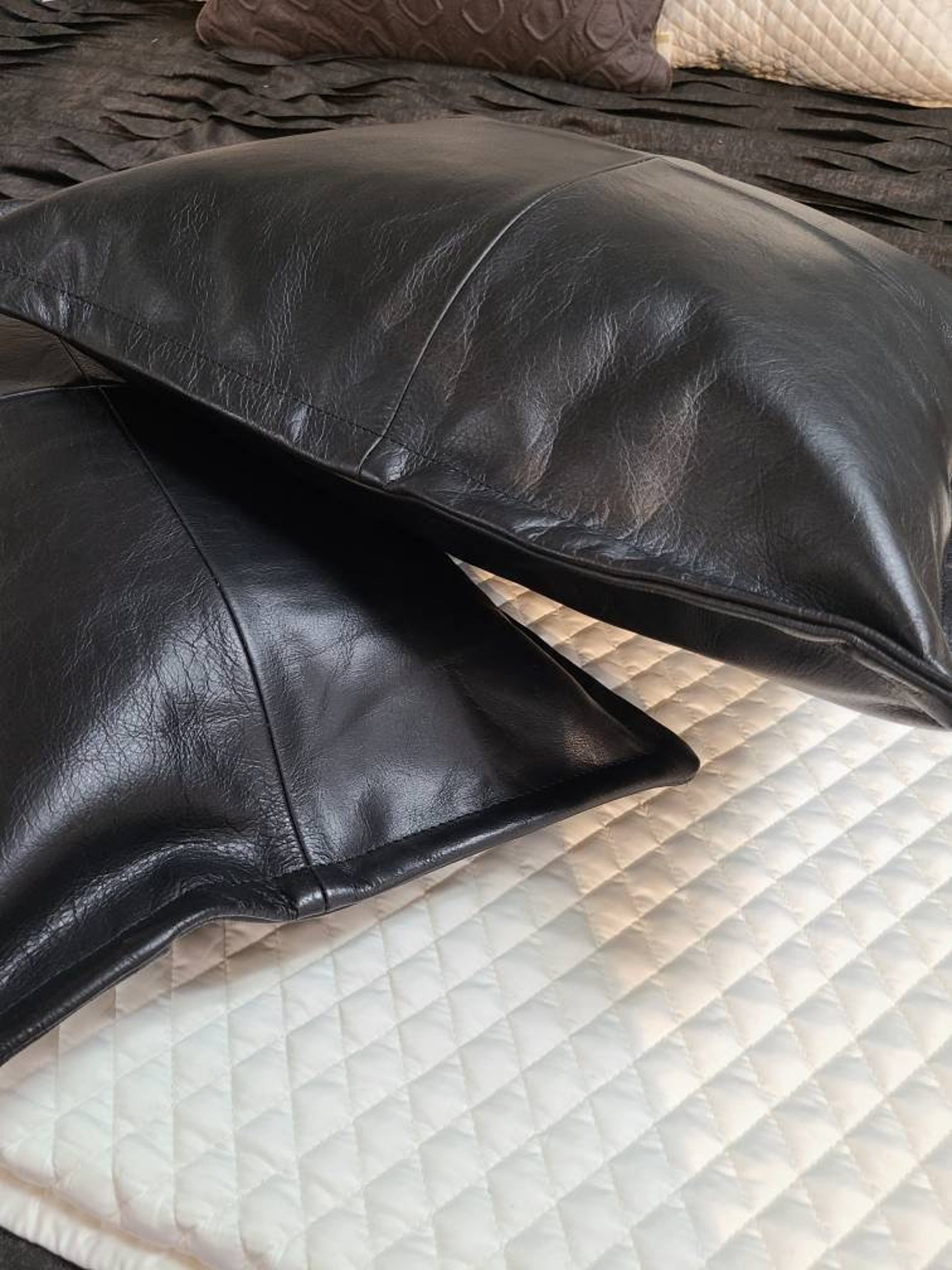 100 Leather Pillow Cover Black Leather Throw Pillow Cover Etsy