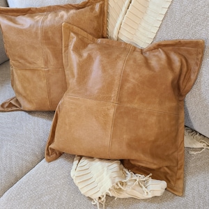100% Leather Pillow Cover - Lambskin Leather Pillow Cover -  Brown Accent Pillow   - Leather Cushion Cover - Leather Home Decoration