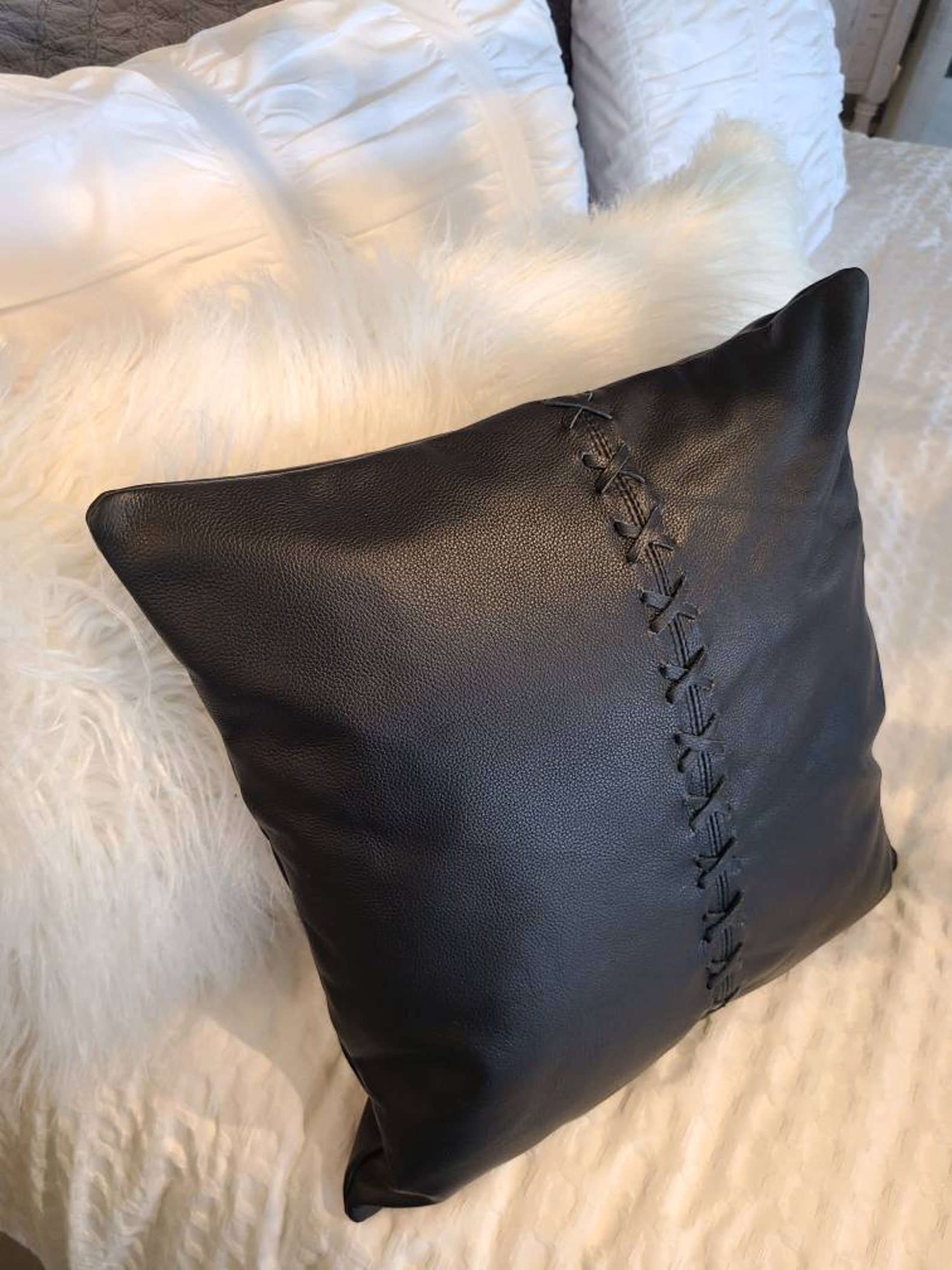 100 Black Leather PIllow Black Throw Pillow Cover Black Etsy