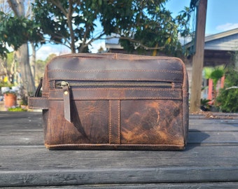 Leather Toiletry Bag - Leather Travel Dopp Kit - Leather Wash Bag - Leather Pouch - Leather Shaving Kit Travel Bag - Leather Cosmetic Bag