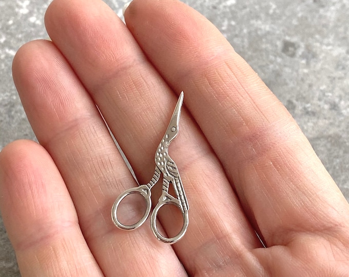 Miniature Stork Embroidery Scissors Sterling Silver Handmade Pendant