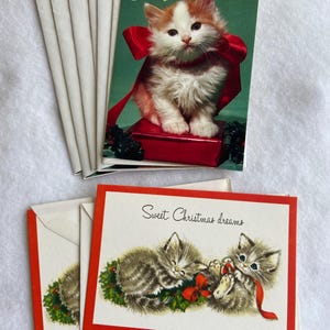 Vintage Lot 8 Unused Christmas Cards - Vintage Lot 8 Cat Theme Greeting Cards - Cat Theme Christmas Cards