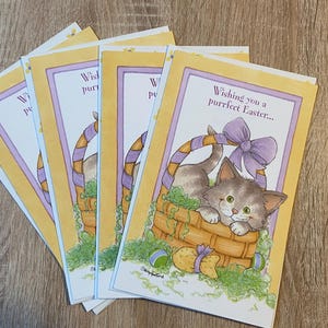 Vintage Lot 4 Easter Greeting Cards with Envelopes - Vintage Cat Theme Greeting Cards - Cat Easter Greeting Card - Suzy&#39;s Zoo Easter Cards
