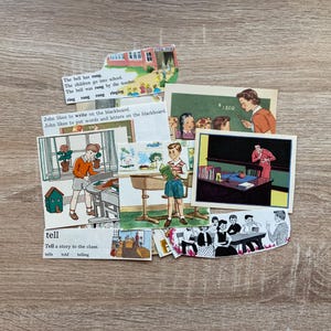 Vintage Lot 25 Medium School Papers - School Ephemera - Back to School Scrapbook Kit - Teaching Ephemera - Classroom Decorations