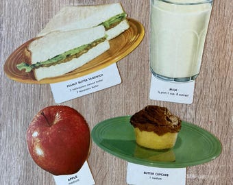 Vintage School Food Cards: Nutrition Die Cuts, Scrapbook Ephemera