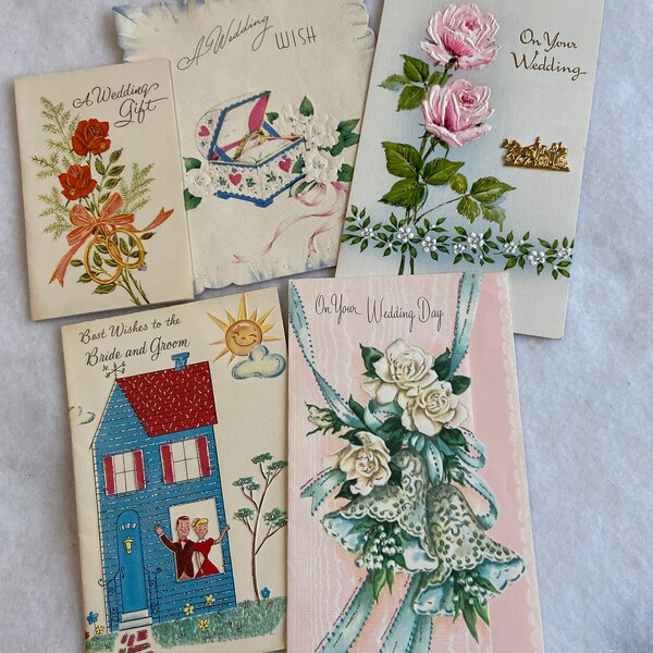 Vintage Lot 5 Wedding Greeting Cards - Vintage Bride and Groom Cards - Vintage Unused Greeting Card