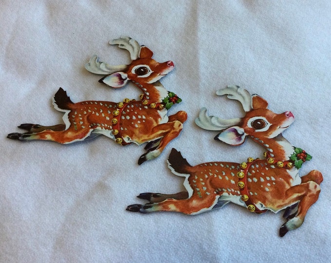 Vintage Lot 2 Christmas Die Cut Reindeer Vintage Christmas Ephemera