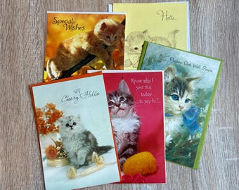 Vintage Cat & Kitten Greeting Cards - Assorted Notecards - Lot of 5