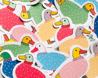 Cozy Sweater Duck sticker, cute sticker, bird stationery, duck stationery, duck lover gift, bird lover gift for her, ugly sweater sticker