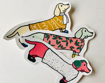 Christmas Dachshund sticker, stocking filler, Christmas sticker, canadian made, dog sticker, dog mom gift for her, dachshund gift for mom