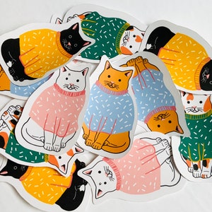Sweater Cat sticker, die cut sticker, cute sticker, Mothers day Gift, cat mom gift for her, Christmas gift for friend, Hygge Gift for mom
