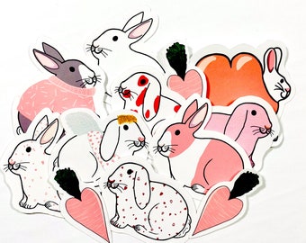 Valentines Rabbit Sticker Pack, galentines Gift for her, journal Sticker Set, mothers day gift for rabbit mom, Valentines gift