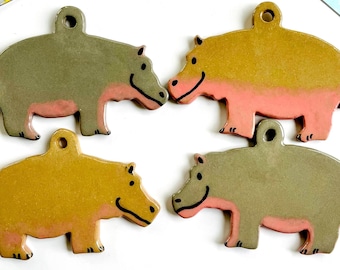 Ceramic Hippo Ornament, house hippo gift, ceramic ornament, best holiday Gift for her, holiday decor, Moo Deng, hippopotamus ornament