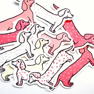 Valentines Dachshund sticker, Mothers day gift for her, cute sticker, sausage dog sticker, dog mom gift, doxie sticker, Kawaii sticker pack image 1