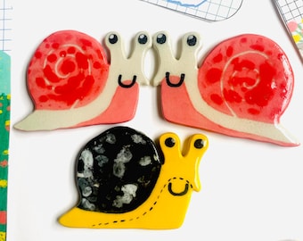 Handmade Ceramic Snail Magnet, Cottagecore Decor, Fridge Board Art