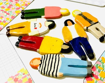Ceramic People Magnet, Handmade Clay Fridge Decor