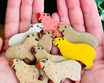 Ceramic Capybara Magnet, capybara gift for her, capybara art, cute decor, clay magnet, self gift, christmas gift for him, stocking stuffer