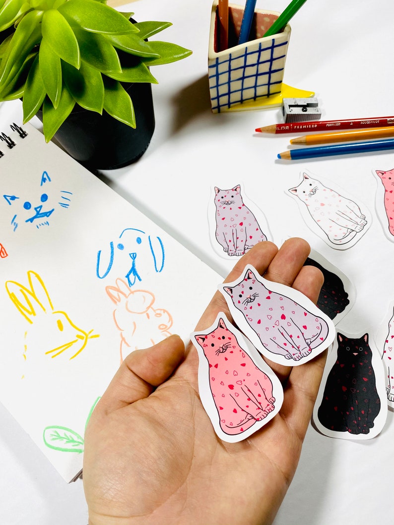 Valentines Cat sticker, Mothers Day Gift, cute sticker, Cat stationery, cat mom gift for her, sticker gift for friend, Cat Lover gift image 2
