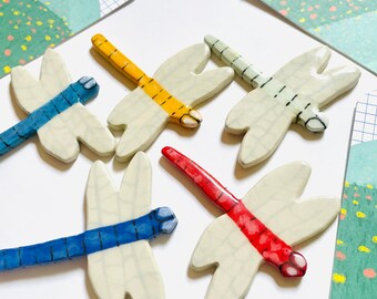 Ceramic dragonfly magnet, insect art, bug magnet, fridge magnet, cute gift for her, clay animal magnet for Board, entomologist gift for him