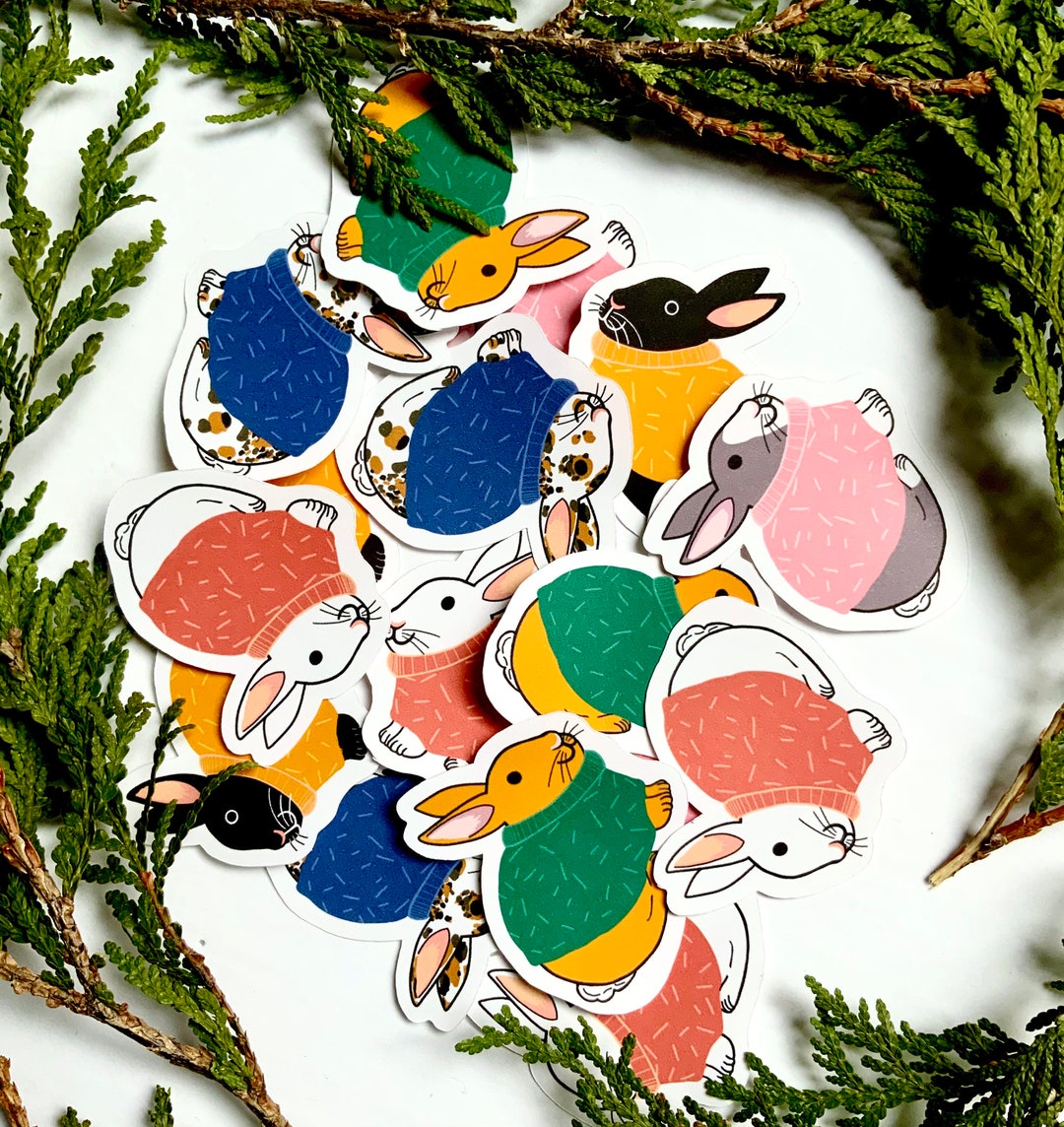 Scrapbook Rabbit Sticker Sweater Rabbit Sticker, Scrapbook Sticker, Cute Sticker, Christmas ...