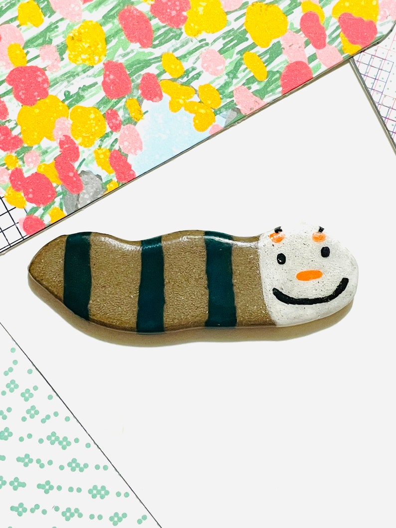 Caterpillar Magnet, cottagecore decor, Fridge Magnet, Worm Magnet, handmade gift for her, fun office decor, ceramic magnet, cute home gift Happy