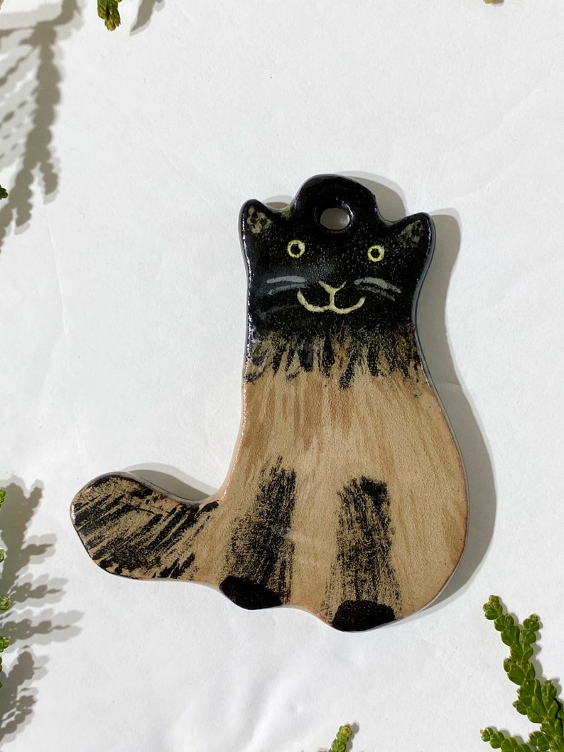 Ceramic Cat Ornament, cat Gift for him, Christmas decoration, Canadian made, cottagecore decor, cat lover Gift For her, cat decor Pebbles