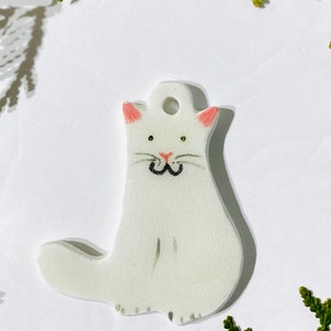 Ceramic Cat Ornament, cat Gift for him, Christmas decoration, Canadian made, cottagecore decor, cat lover Gift For her, cat decor Kitty