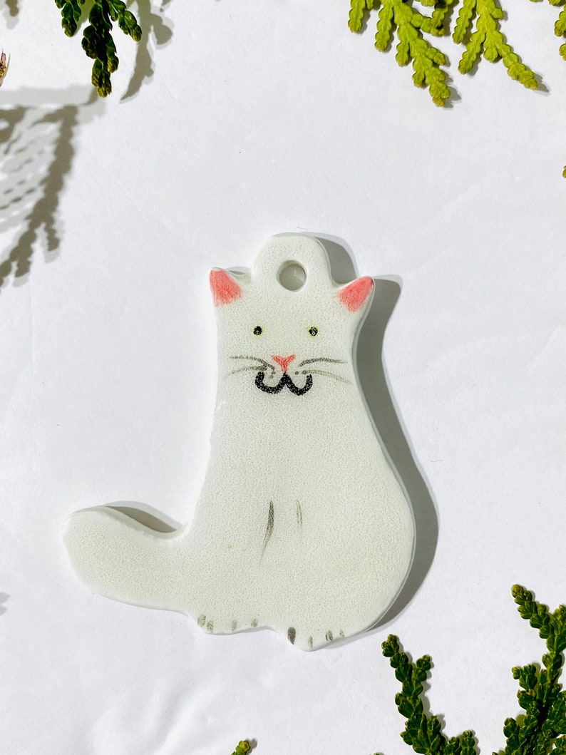 Ceramic Cat Ornament, cat Gift for him, Christmas decoration, Canadian made, cottagecore decor, cat lover Gift For her, cat decor Kitty