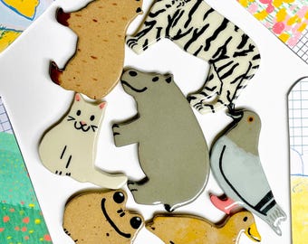 Ceramic animal magnet, One of a kind, kitchen magnet, gift for women, animal decor, quirky home decor, best gift for mom, home gift for her