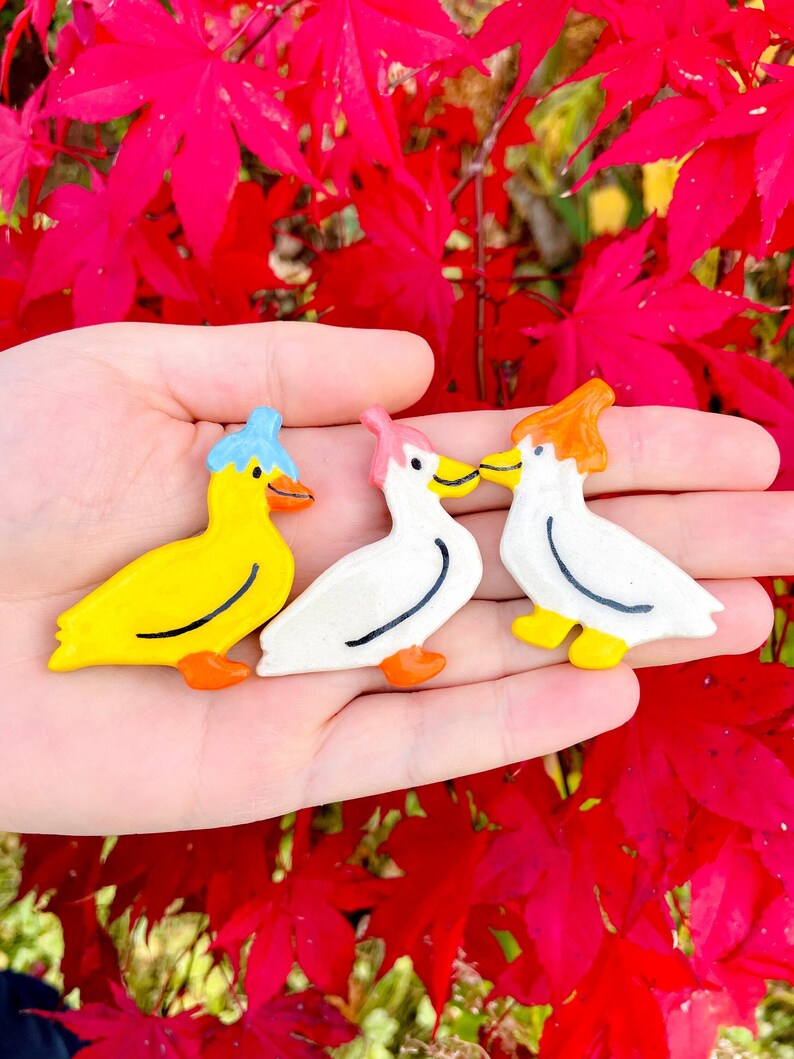 MADE TO ORDER Ceramic flower Duck Magnet, Fridge Magnet, Animal Decor, duck meme, farmhouse decor, ceramic magnet, cottagecore decor image 1