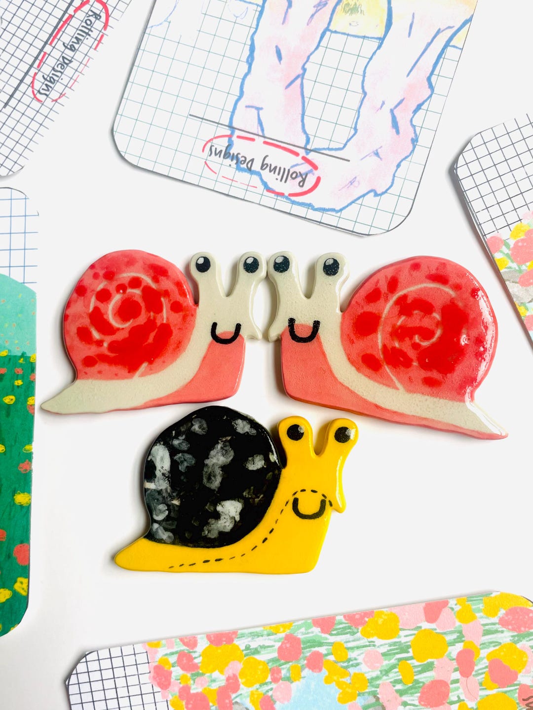 Snail Magnets Handmade Ceramic Snail Magnet, Cottagecore Decor, Fridge Board Art - Etsy