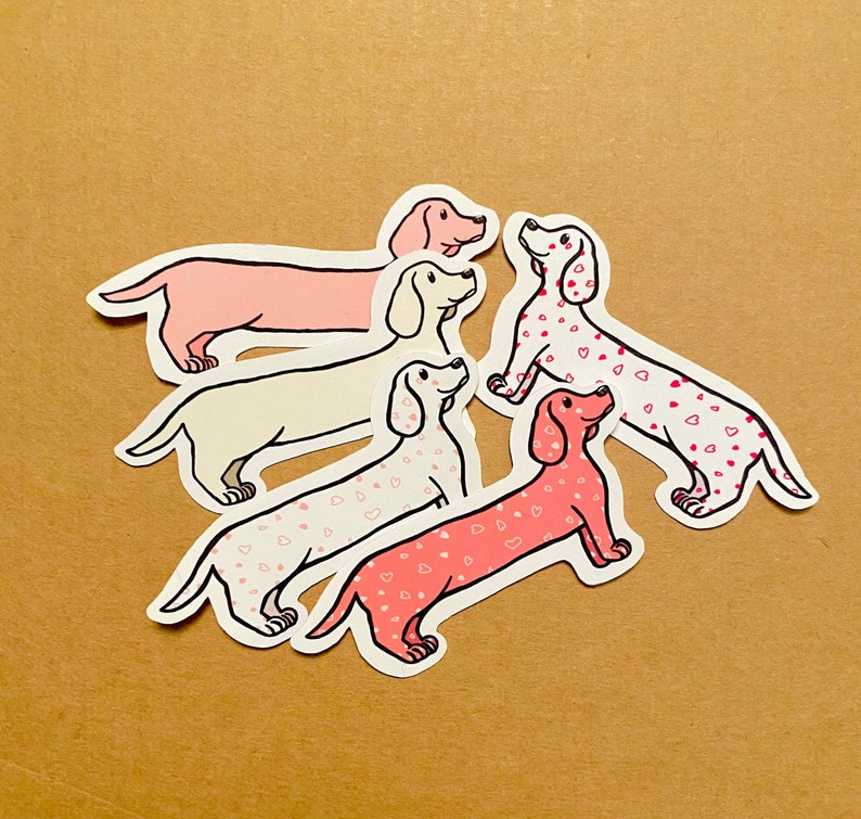 Valentines Dachshund sticker, Mothers day gift for her, cute sticker, sausage dog sticker, dog mom gift, doxie sticker, Kawaii sticker pack image 2