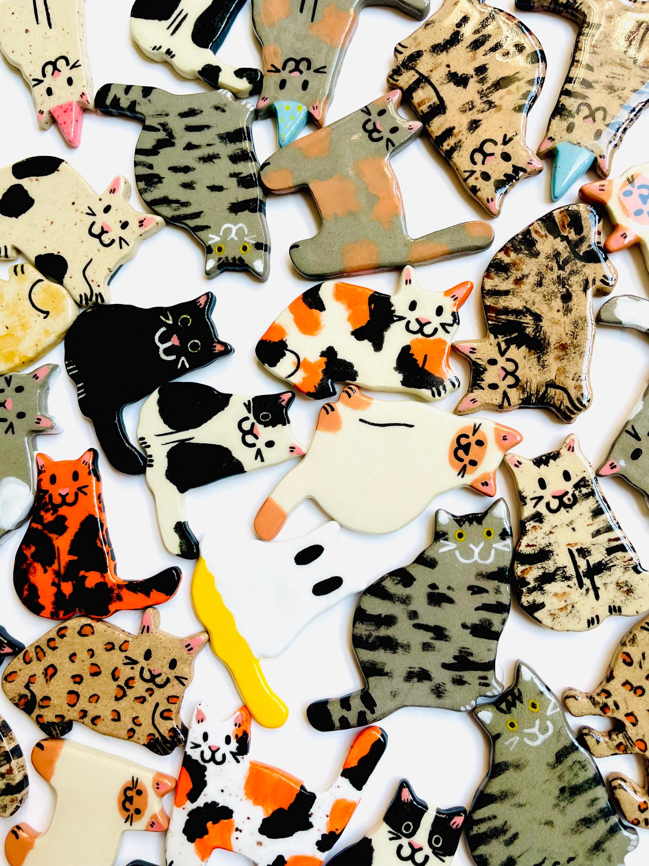 セラミック猫マグネット、冷蔵庫マグネット、かわいい粘土マグネット 