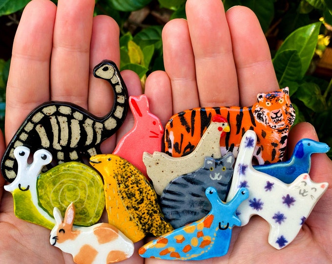 MADE TO ORDER Ceramic Animal Magnet, Fridge Magnet, Christmas gift for her, Animal Decor, canadian made ceramic magnet, cottagecore decor