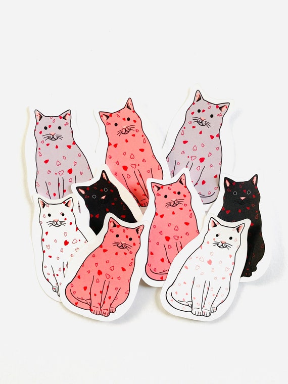 Valentines Cat sticker, Mothers Day Gift, cute sticker, Cat stationery, cat mom gift for her, sticker gift for friend, Cat Lover gift