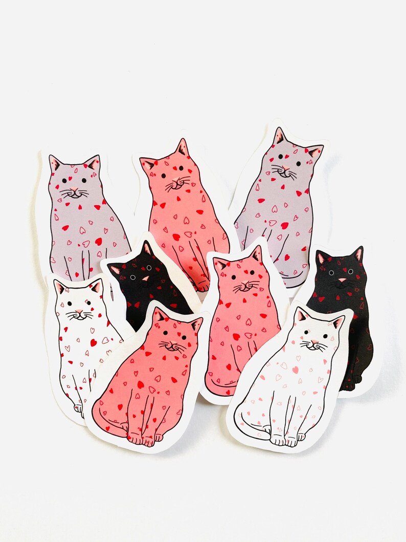 Valentines Cat sticker, Mothers Day Gift, cute sticker, Cat stationery, cat mom gift for her, sticker gift for friend, Cat Lover gift image 1