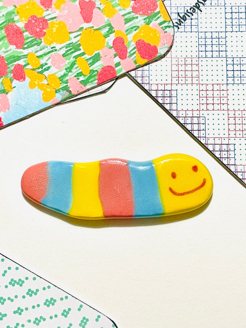 Caterpillar Magnet, cottagecore decor, Fridge Magnet, Worm Magnet, handmade gift for her, fun office decor, ceramic magnet, cute home gift image 7