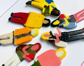 Ceramic People Magnet, Handmade Clay Fridge Decor