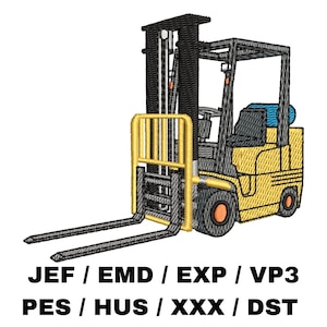 May include: A yellow and black forklift with a black and gray lift. The forklift has a black and gray steering wheel and a blue and gray seat. The forklift is on a white background.