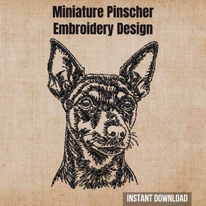Miniature Pinscher Sketch Machine Embroidery Design 4x4 Hoop | Min Pin Dog Line Art Digital Download PES DST JEF